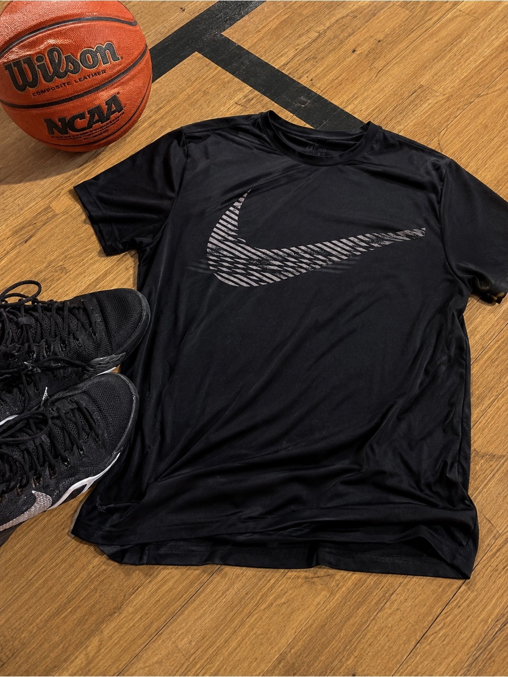 Nike Black Short-Sleeve Dri-FIT Tee with Textured Swoosh